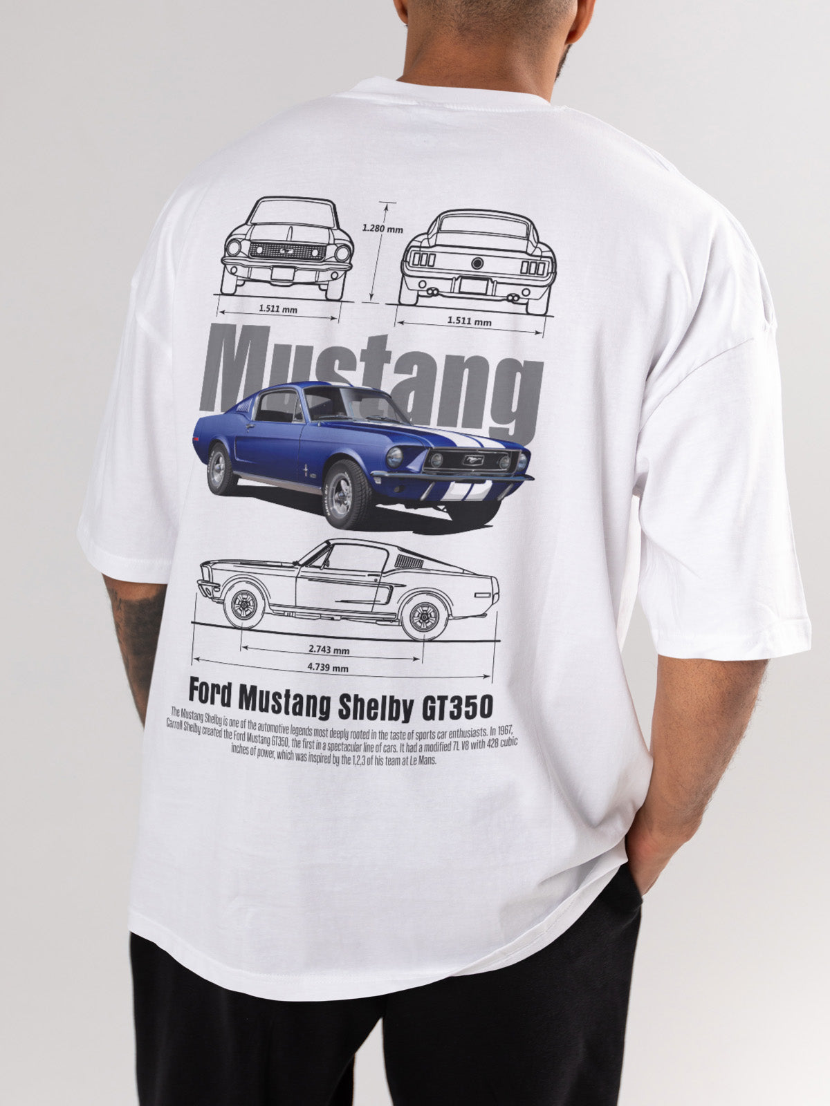 Muscular Mustang White Oversized Tshirt - Urban Forever