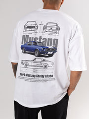 Muscular Mustang White Oversized Tshirt - Urban Forever