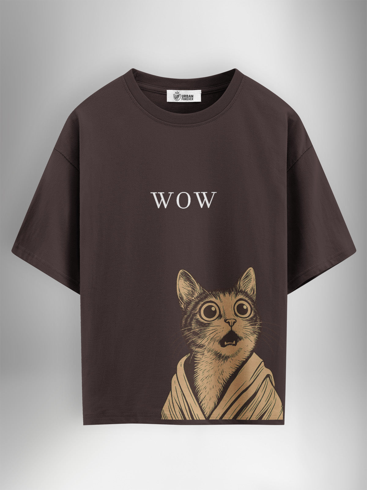 Wow Brown Oversized Tshirt - Urban Forever