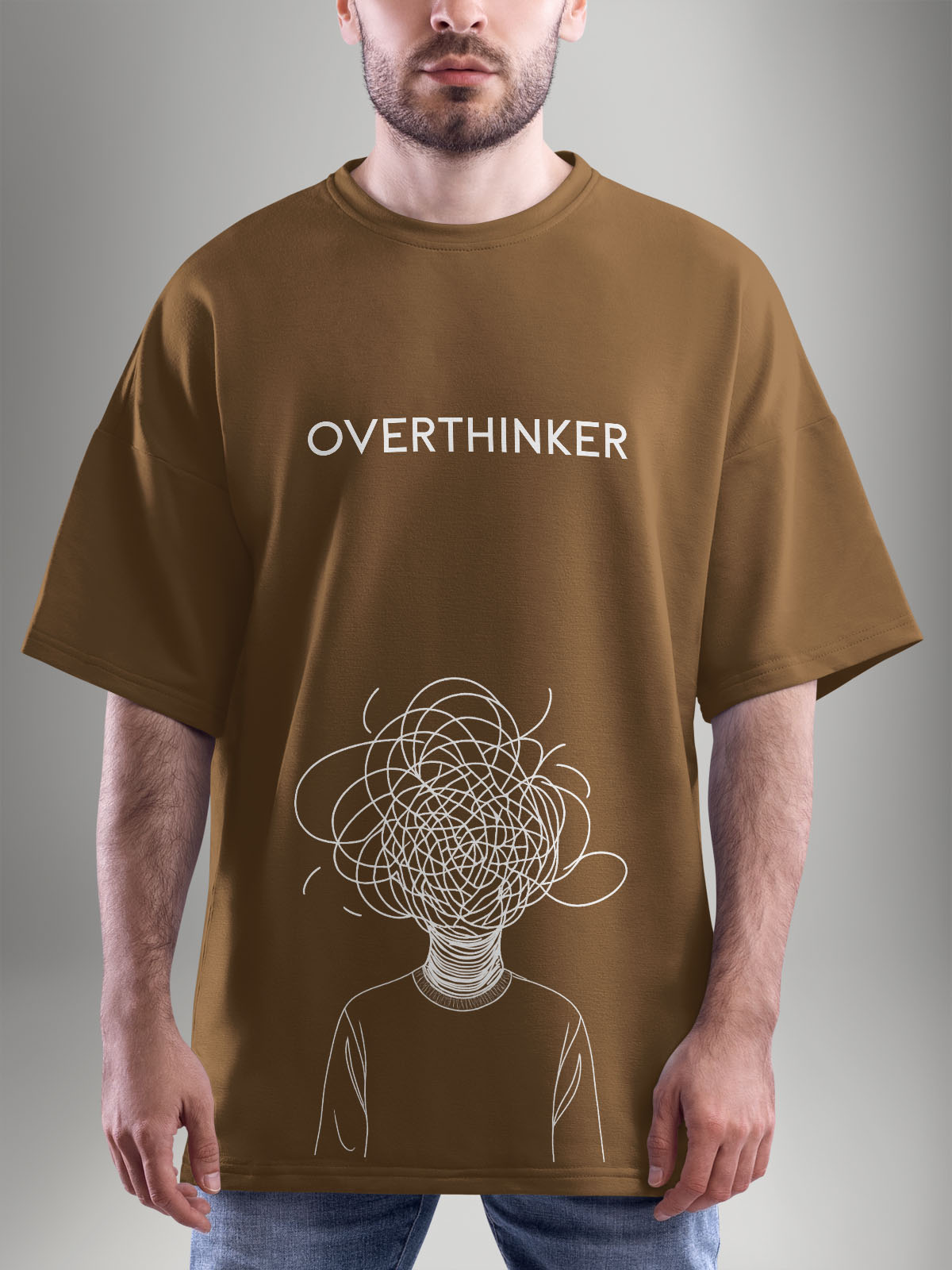 Overthinker Brown Oversized Tshirt - Urban Forever